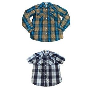 (2) mens levis pearl snap shirt lot of 2 standard fit plaid Lg Short/long Sleeve